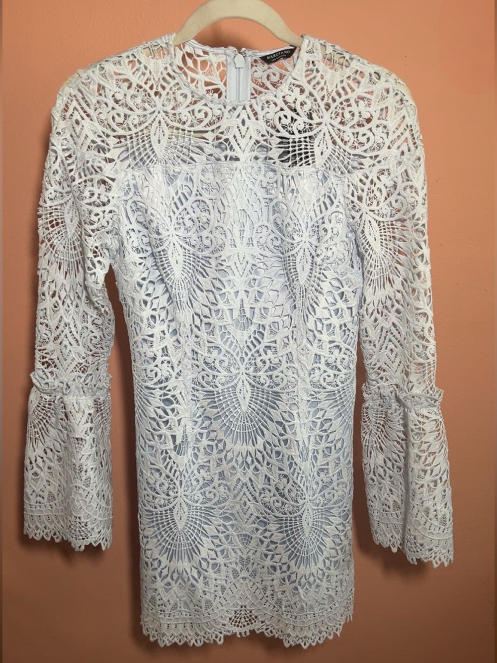 Marciano Los Angeles White Lace Bell Sleeve Mini Dress NWT XS